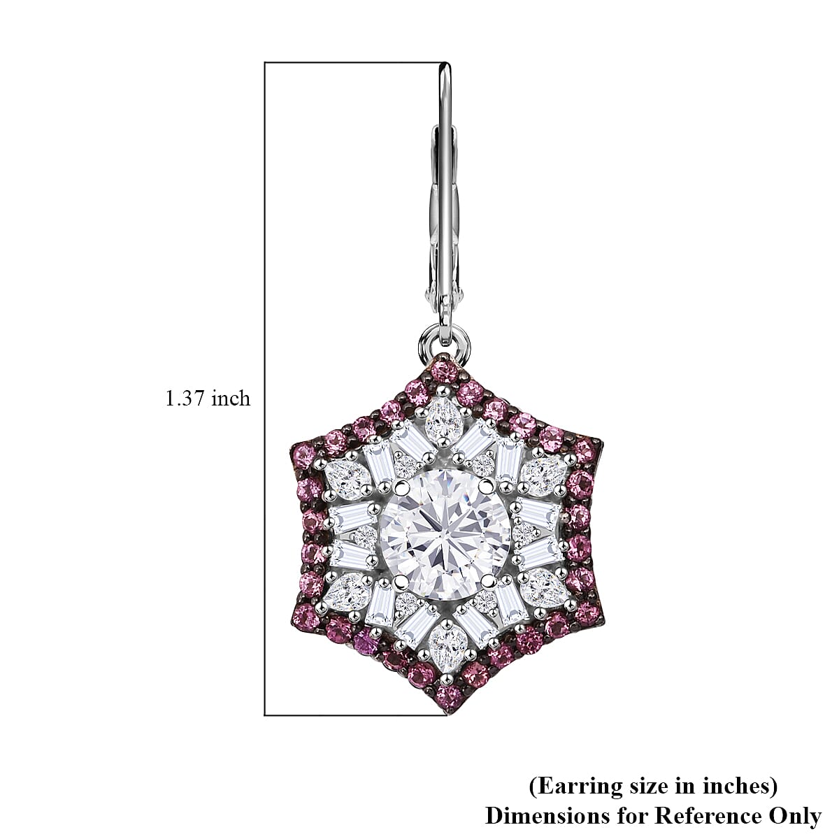 Heart and Arrow Cut Moissanite and Ouro Fino Rubellite 5.40 ctw Starflower Halo Earrings in Rhodium Over Sterling Silver image number 5