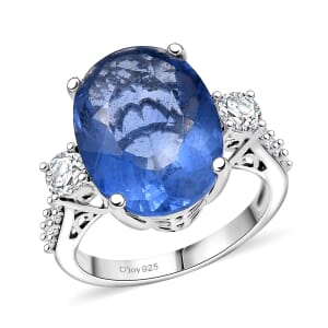 D'Joy Color Change Fluorite (IR) and Moissanite 11.30 ctw Ring in Rhodium Over Sterling Silver (Size 10.0)