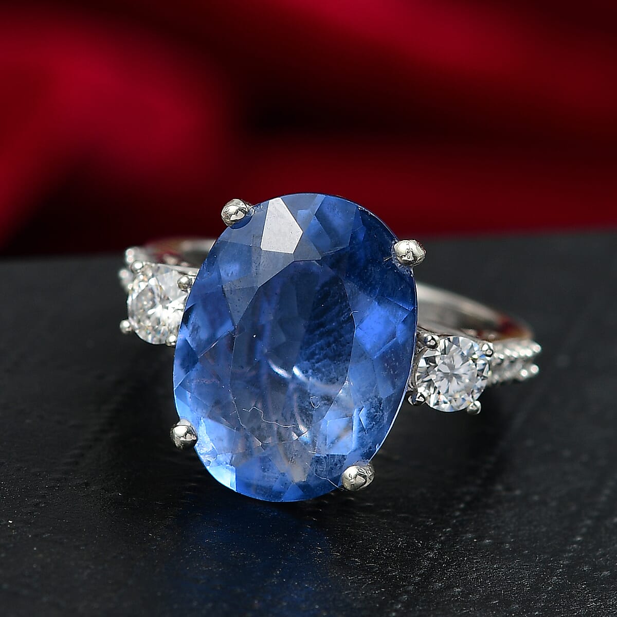 D'Joy Color Change Fluorite (IR) and Moissanite 11.30 ctw Ring in Rhodium Over Sterling Silver (Size 10.0) image number 1