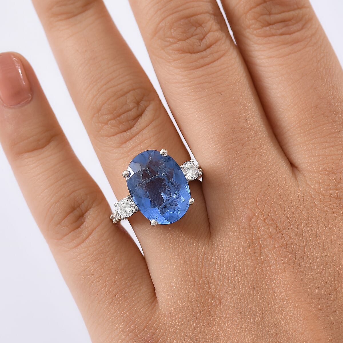 D'Joy Color Change Fluorite (IR) and Moissanite 11.30 ctw Ring in Rhodium Over Sterling Silver (Size 10.0) image number 2