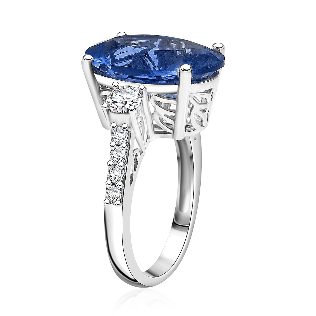 D'Joy Color Change Fluorite (IR) and Moissanite 11.30 ctw Ring in Rhodium Over Sterling Silver (Size 10.0) image number 3