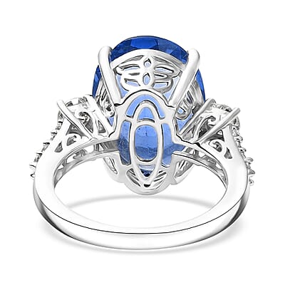 D'Joy Color Change Fluorite (IR) and Moissanite 11.30 ctw Mystic Aurora Ring in Rhodium Over Sterling Silver (Size 10.0)