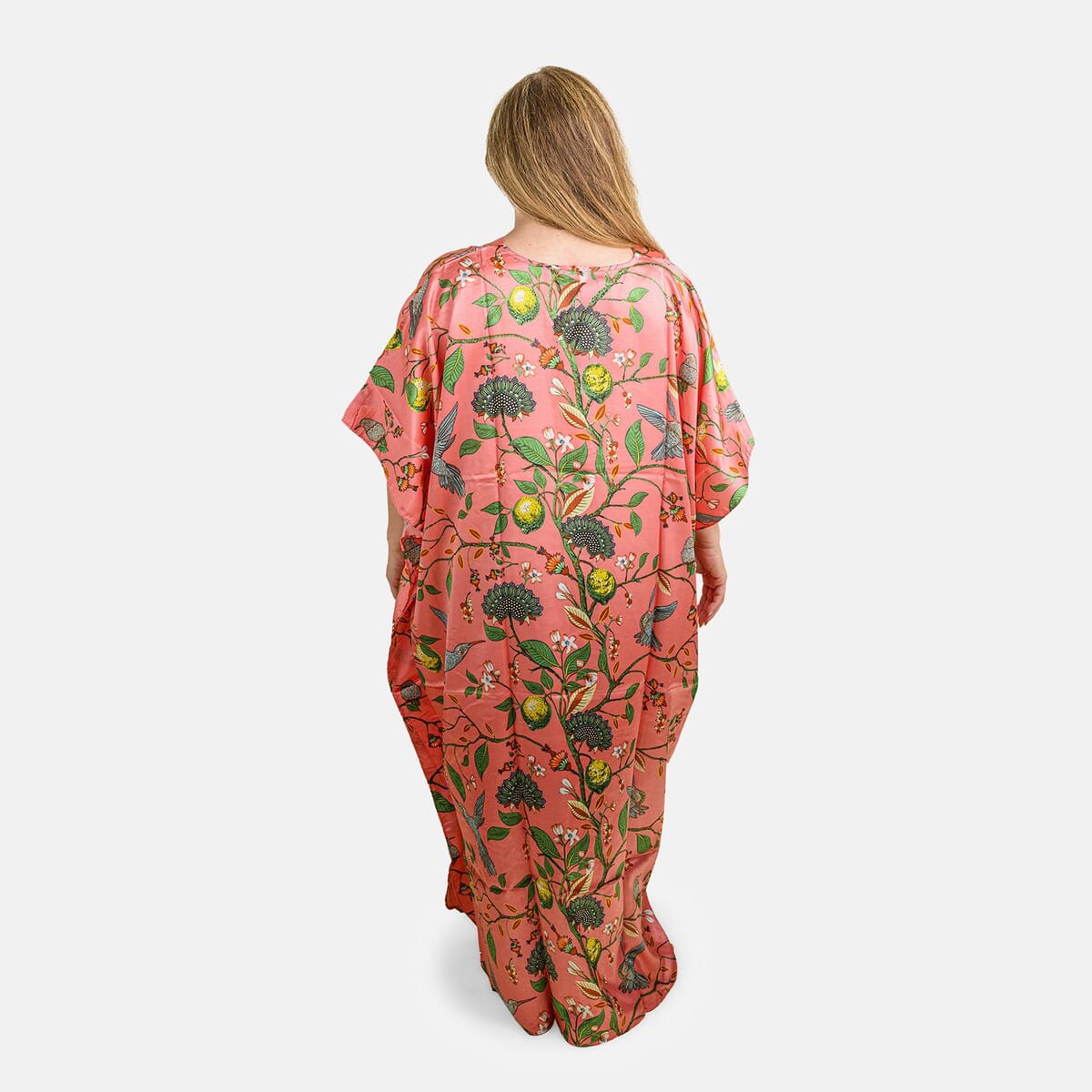 Value Buy Winlar Pink Floral Long Satin Kaftan - One Size Fits Most image number 1
