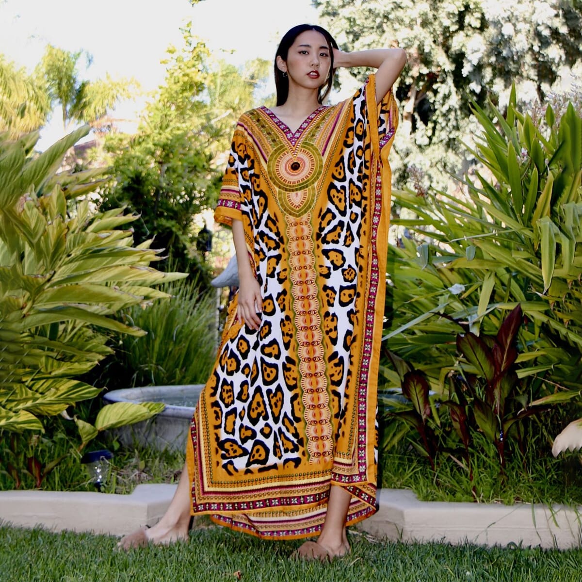 Winlar Gold Cheetah Long Microfiber Kaftan - One Size Fits Most image number 0