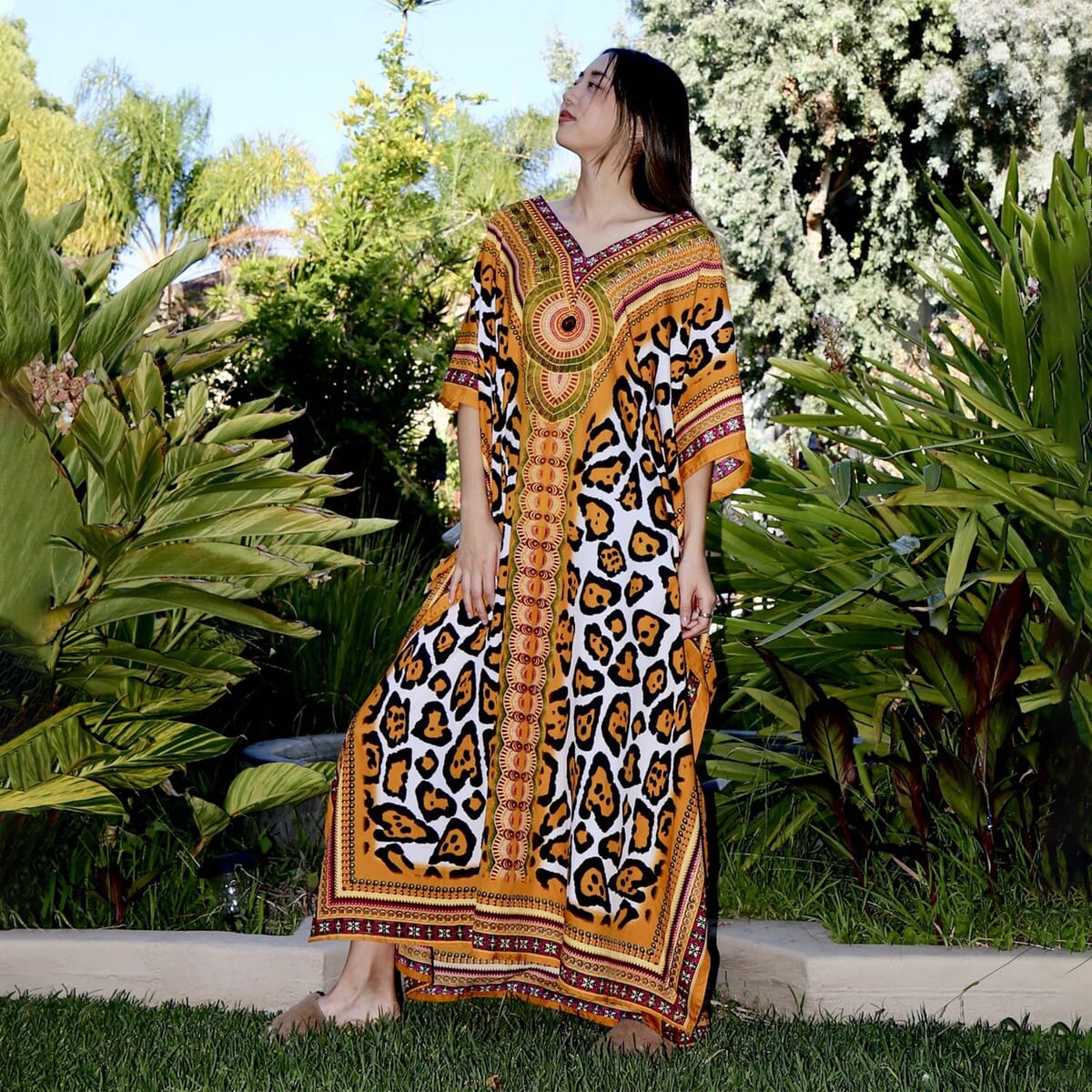 Winlar Gold Cheetah Long Microfiber Kaftan - One Size Fits Most image number 1
