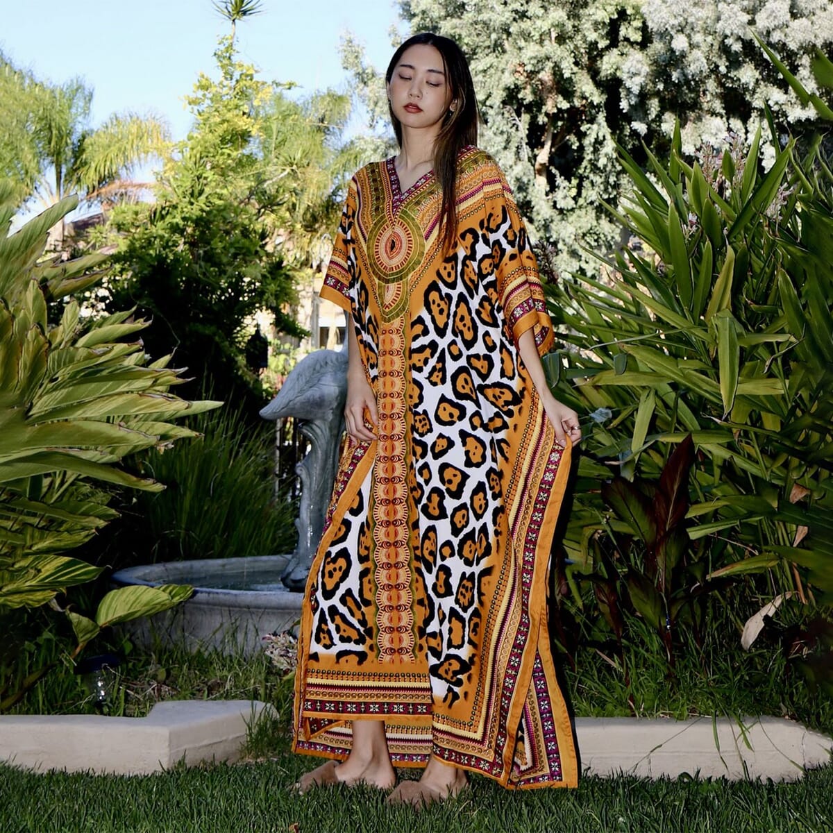 Winlar Gold Cheetah Long Microfiber Kaftan - One Size Fits Most image number 2