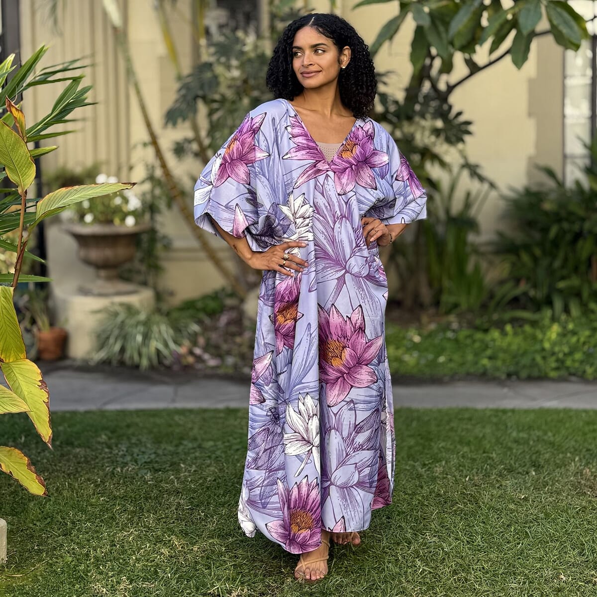 Winlar Lilac Long Microfiber Kaftan - One Size Fits Most image number 1