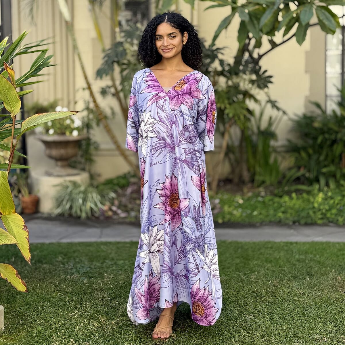 Winlar Lilac Long Microfiber Kaftan - One Size Fits Most image number 2