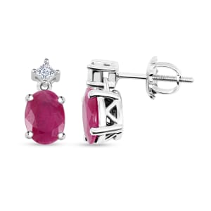 Rhapsody AAAA Royal Ruby and E-F VS Diamond 1.80 ctw Earrings in 950 Platinum 