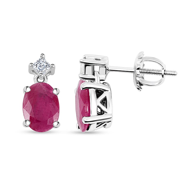 Certified & Appraised Rhapsody AAAA Montepuez Ruby and E-F VS Diamond 1.80 ctw Earrings in 950 Platinum