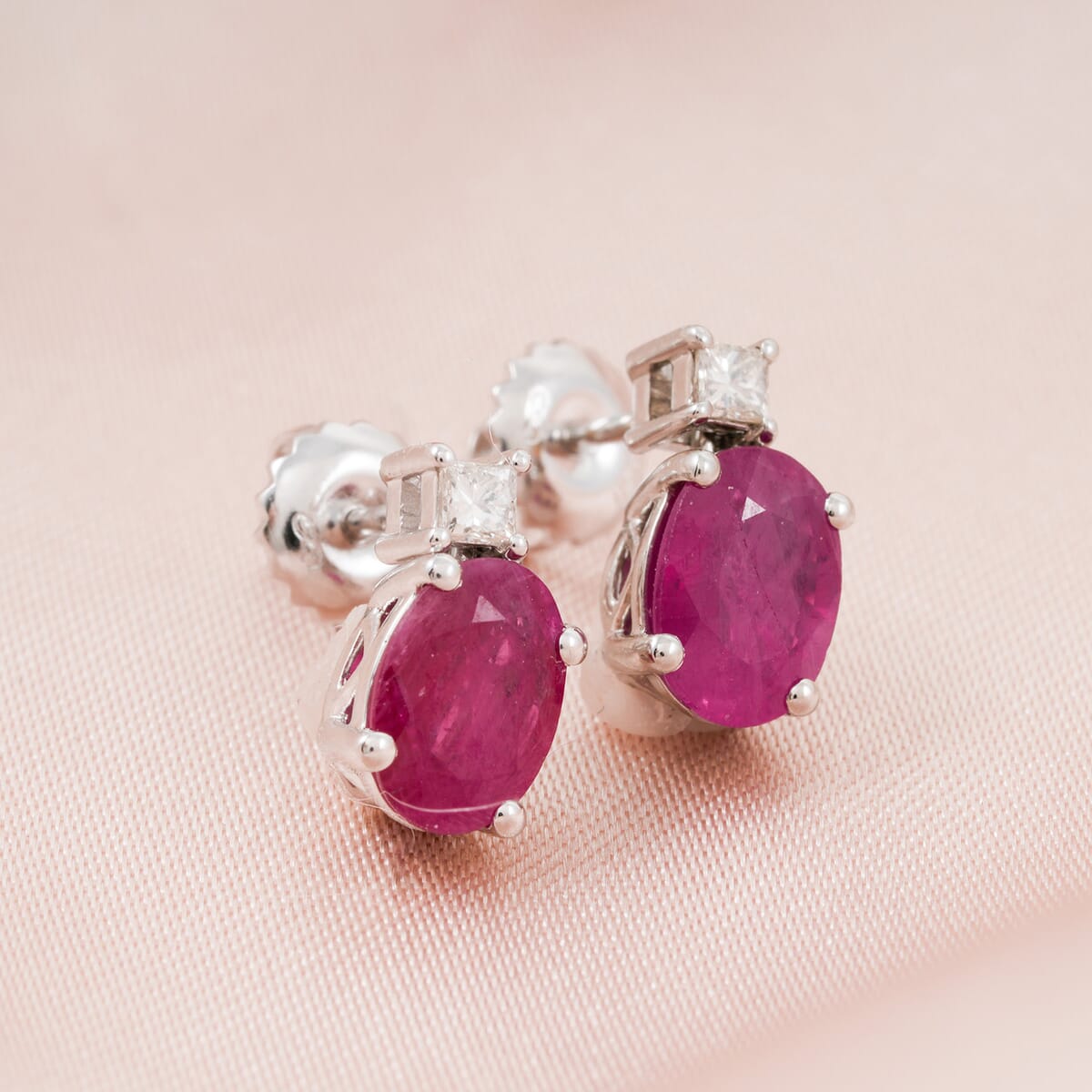 Rhapsody AAAA Royal Ruby and E-F VS Diamond 1.80 ctw Earrings in 950 Platinum  image number 1