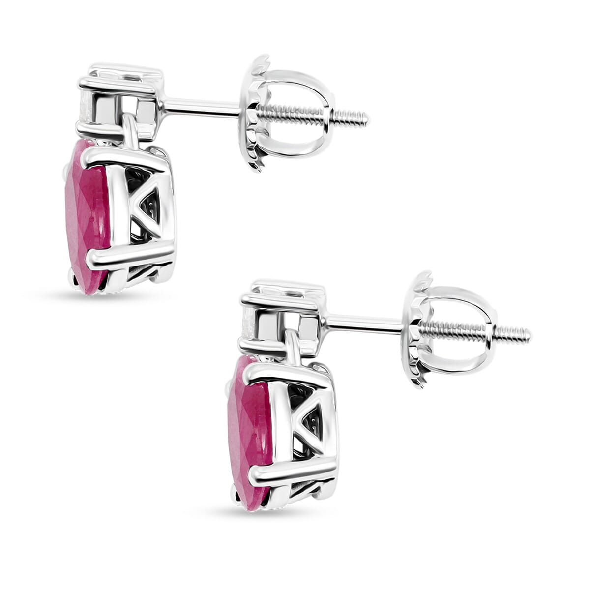 Rhapsody AAAA Royal Ruby and E-F VS Diamond 1.80 ctw Earrings in 950 Platinum  image number 3