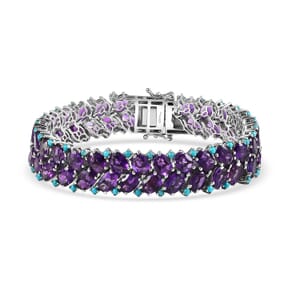 D'Joy African Amethyst and Sleeping Beauty Turquoise 43.80 ctw Mystic Oasis Bracelet in Rhodium Over Sterling Silver (7.25 In)