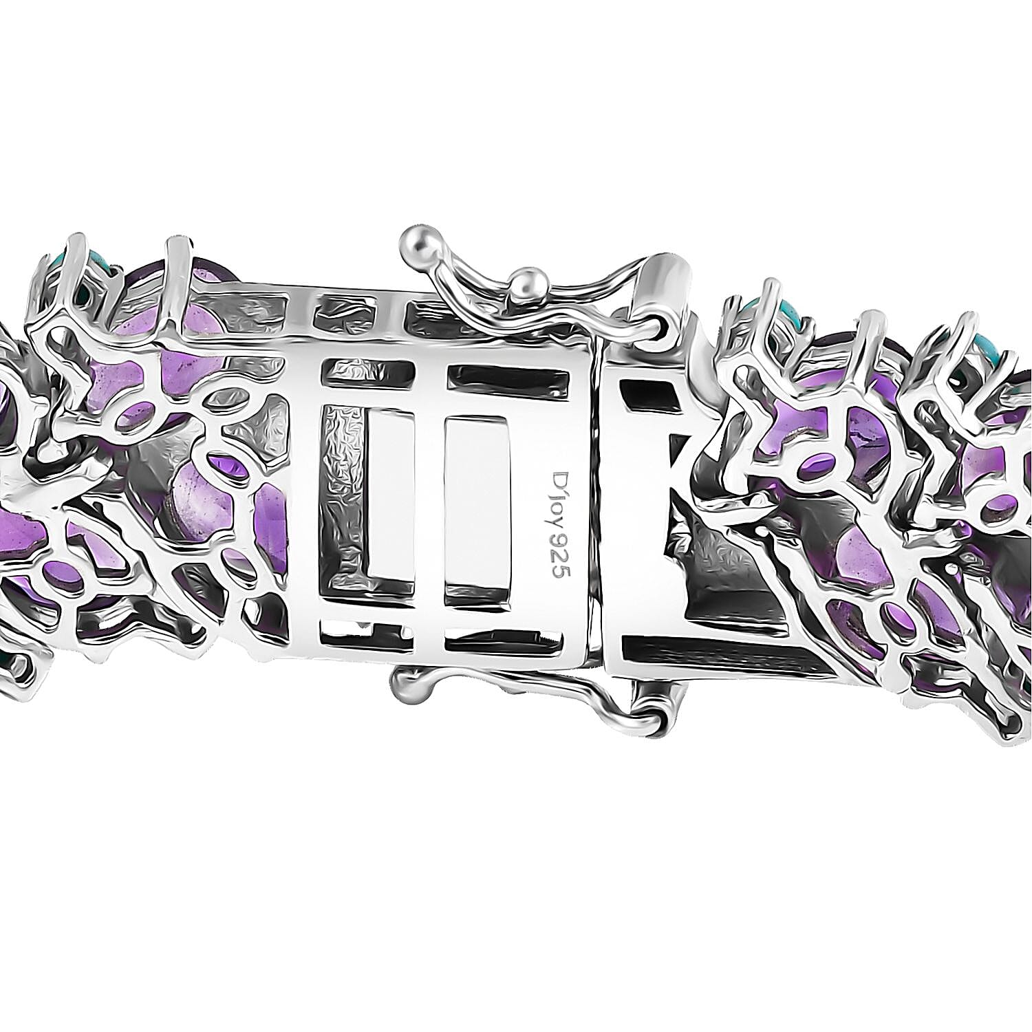 D'Joy African Amethyst and Sleeping Beauty Turquoise 43.80 ctw Mystic Oasis Bracelet in Rhodium Over Sterling Silver (7.25 In)