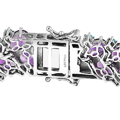 D'Joy African Amethyst and Sleeping Beauty Turquoise 43.80 ctw Mystic Oasis Bracelet in Rhodium Over Sterling Silver (7.25 In)