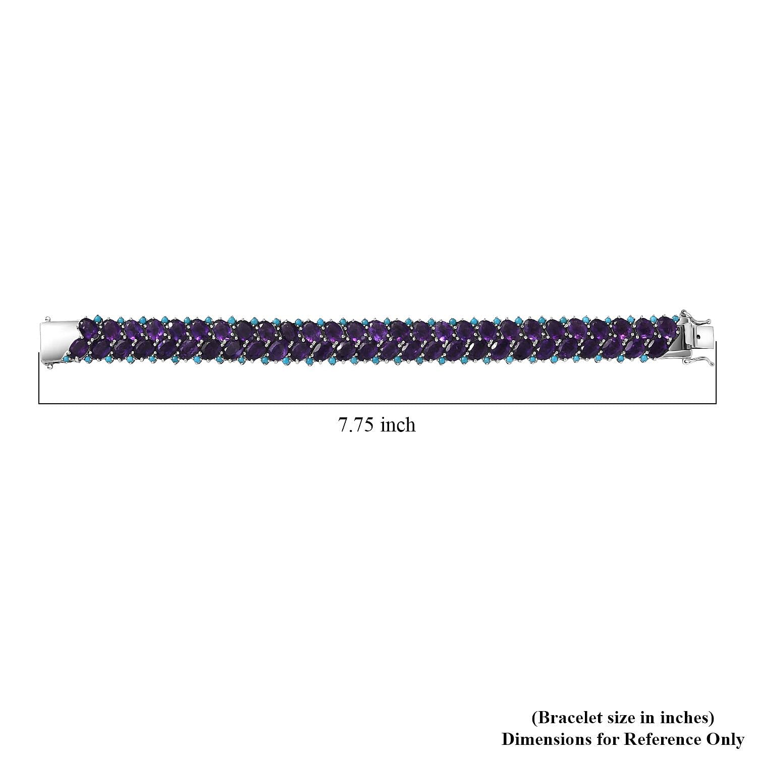 D'Joy African Amethyst and Sleeping Beauty Turquoise 43.80 ctw Mystic Oasis Bracelet in Rhodium Over Sterling Silver (7.25 In)