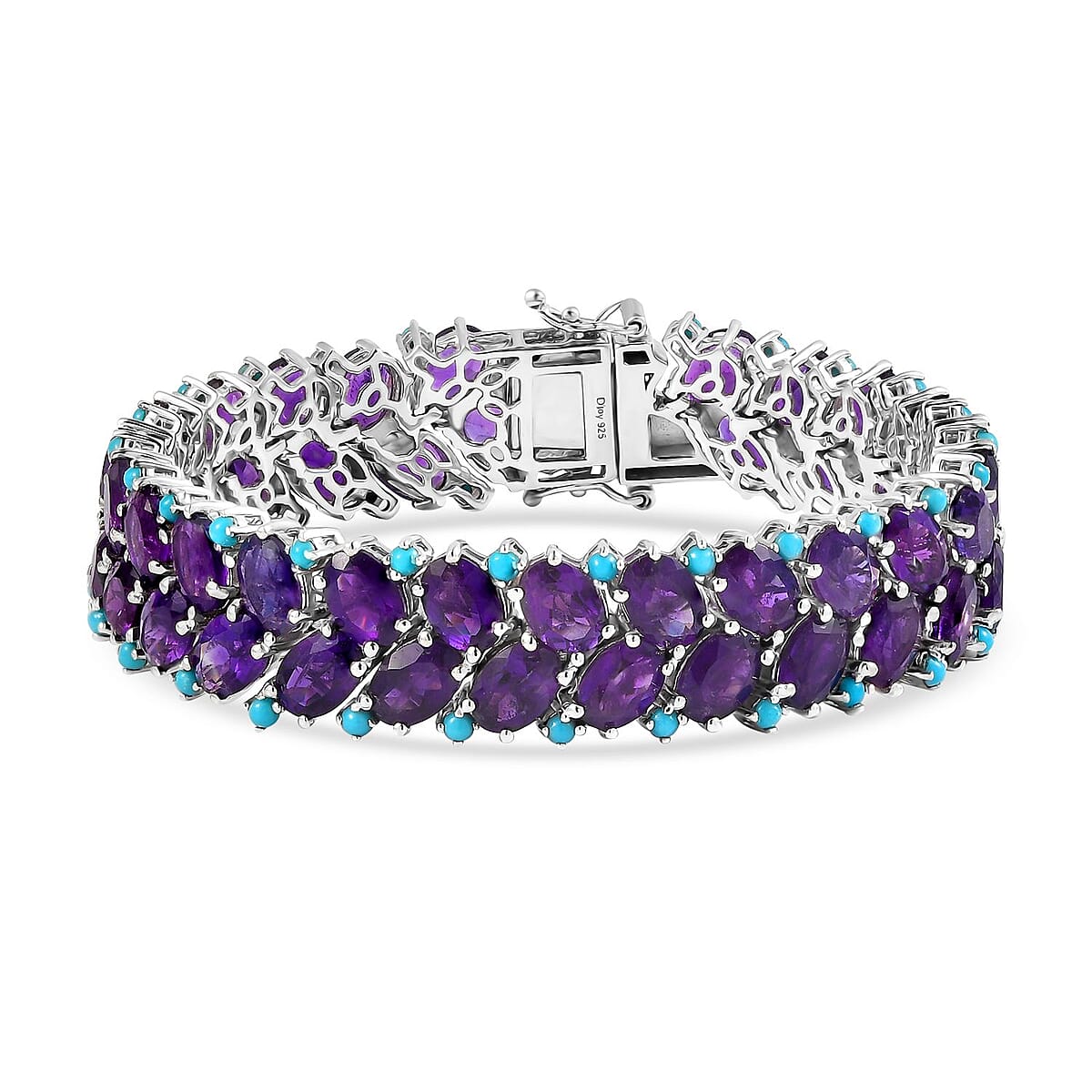 D'Joy African Amethyst and Sleeping Beauty Turquoise 39.15 ctw Mystic Oasis Bracelet in Rhodium Over Sterling Silver (6.50 In) image number 0