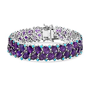D'Joy African Amethyst and Sleeping Beauty Turquoise 39.15 ctw Mystic Oasis Bracelet in Rhodium Over Sterling Silver (6.50 In)