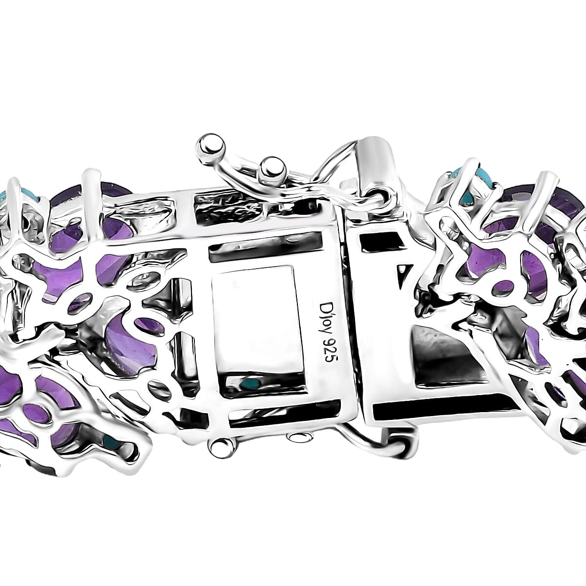 D'Joy African Amethyst and Sleeping Beauty Turquoise 39.15 ctw Mystic Oasis Bracelet in Rhodium Over Sterling Silver (6.50 In) image number 3