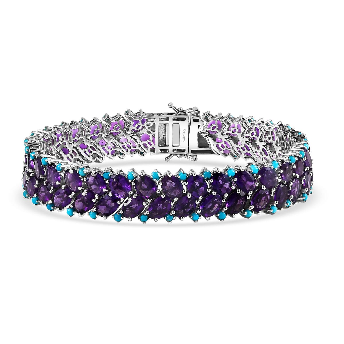 D'Joy African Amethyst and Sleeping Beauty Turquoise 47.00 ctw Mystic Oasis Bracelet in Rhodium Over Sterling Silver (8.00 In) image number 0