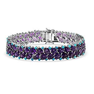 D'Joy African Amethyst and Sleeping Beauty Turquoise 47.00 ctw Mystic Oasis Bracelet in Rhodium Over Sterling Silver (8.00 In)