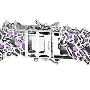 D'Joy African Amethyst and Sleeping Beauty Turquoise 47.00 ctw Mystic Oasis Bracelet in Rhodium Over Sterling Silver (8.00 In)