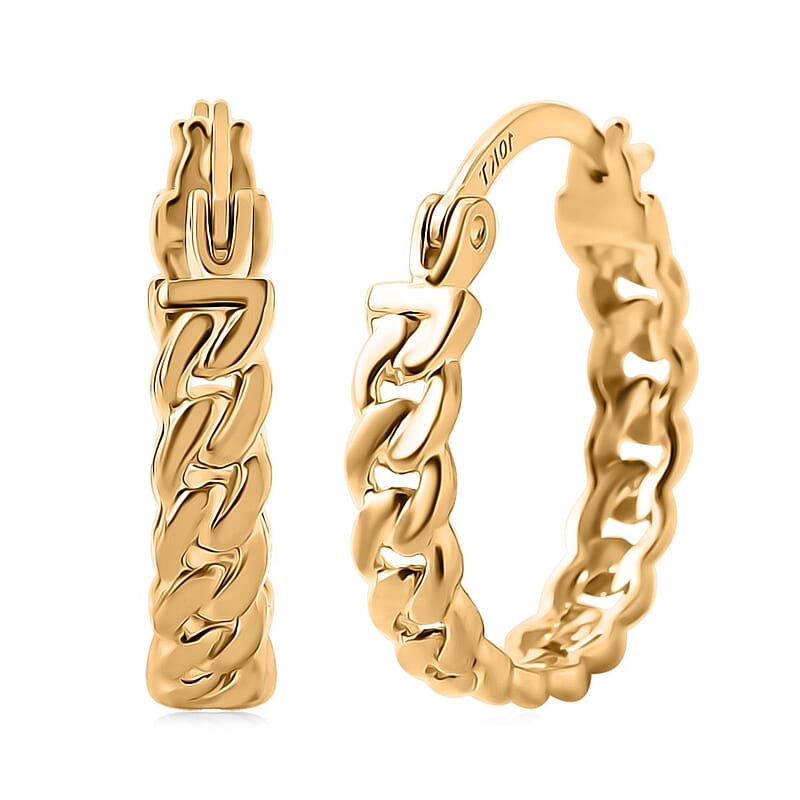 Curb Chain Hoop Earrings in 10K Yellow Gold 2.05 Grams