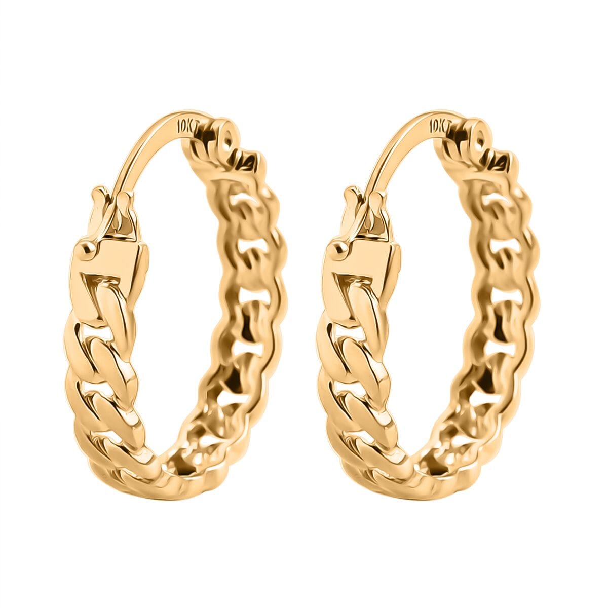 Curb Chain Hoop Earrings in 10K Yellow Gold 2.05 Grams image number 3
