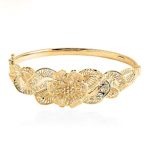 Blooming Flower Bangle Bracelet in 10K Yellow Gold (7.25 In) 8.65 Grams