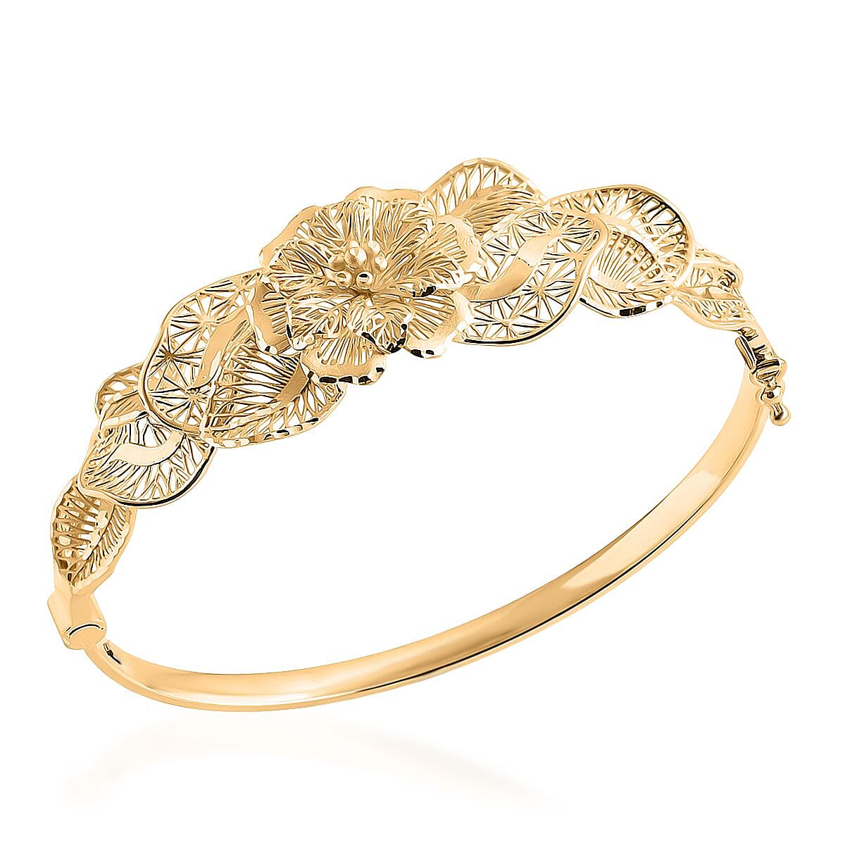 Blooming Flower Bangle Bracelet in 10K Yellow Gold (7.25 In) 8.65 Grams image number 3