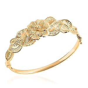 Blooming Flower Bangle Bracelet in 10K Yellow Gold (7.25 In) 8.65 Grams