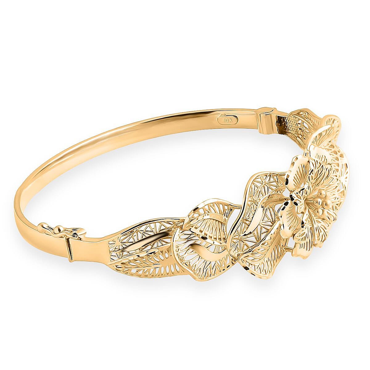 Blooming Flower Bangle Bracelet in 10K Yellow Gold (7.25 In) 8.65 Grams