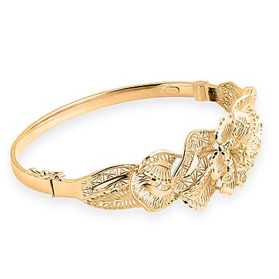 Blooming Flower Bangle Bracelet in 10K Yellow Gold (7.25 In) 8.65 Grams