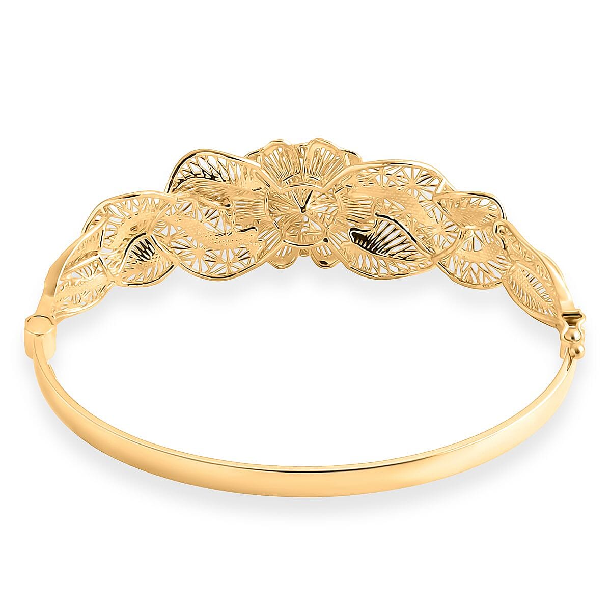 Blooming Flower Bangle Bracelet in 10K Yellow Gold (7.25 In) 8.65 Grams