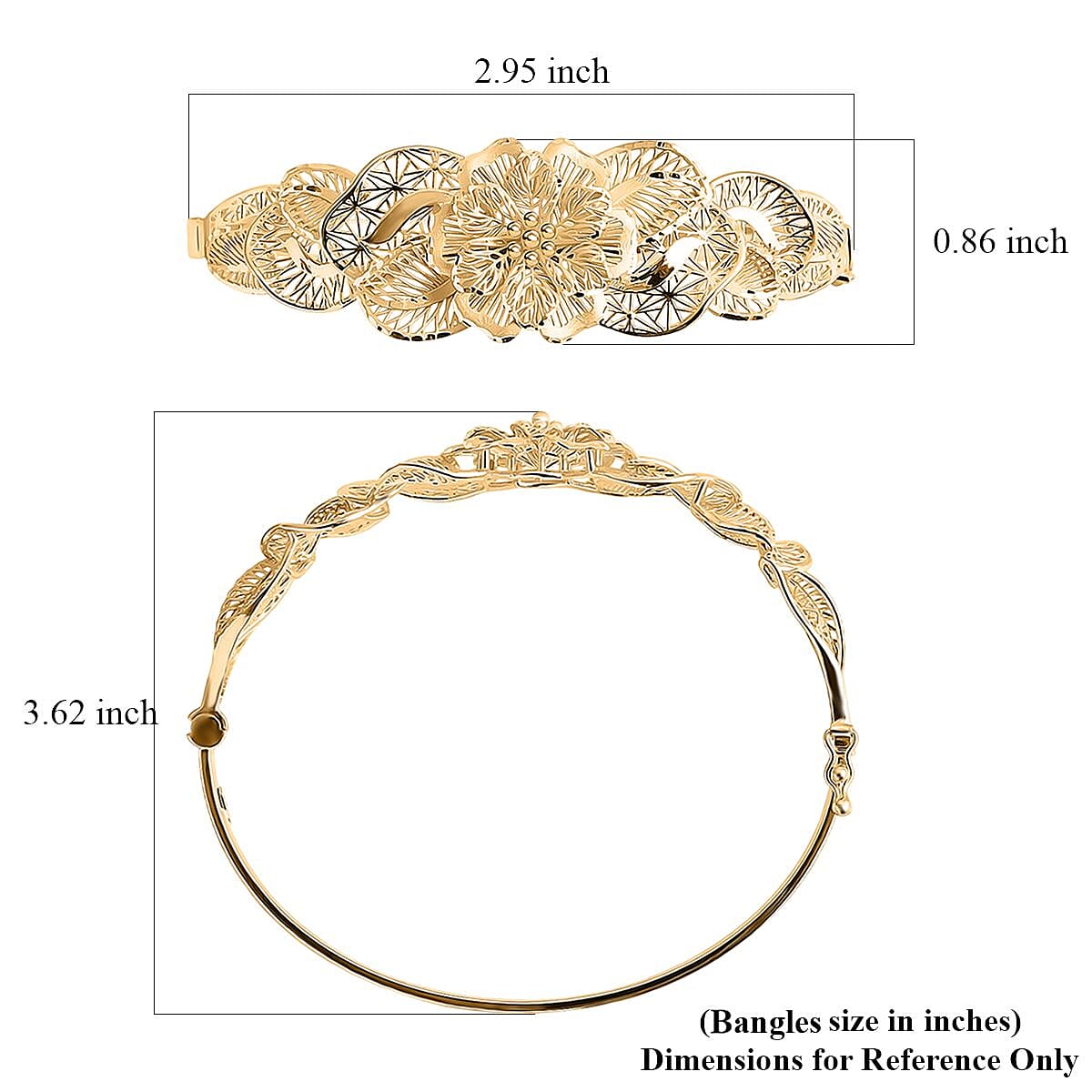 Blooming Flower Bangle Bracelet in 10K Yellow Gold (7.25 In) 8.65 Grams image number 6