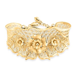 Floral Bangle Bracelet in 10K Yellow Gold (7.25 In) 14.75 Grams