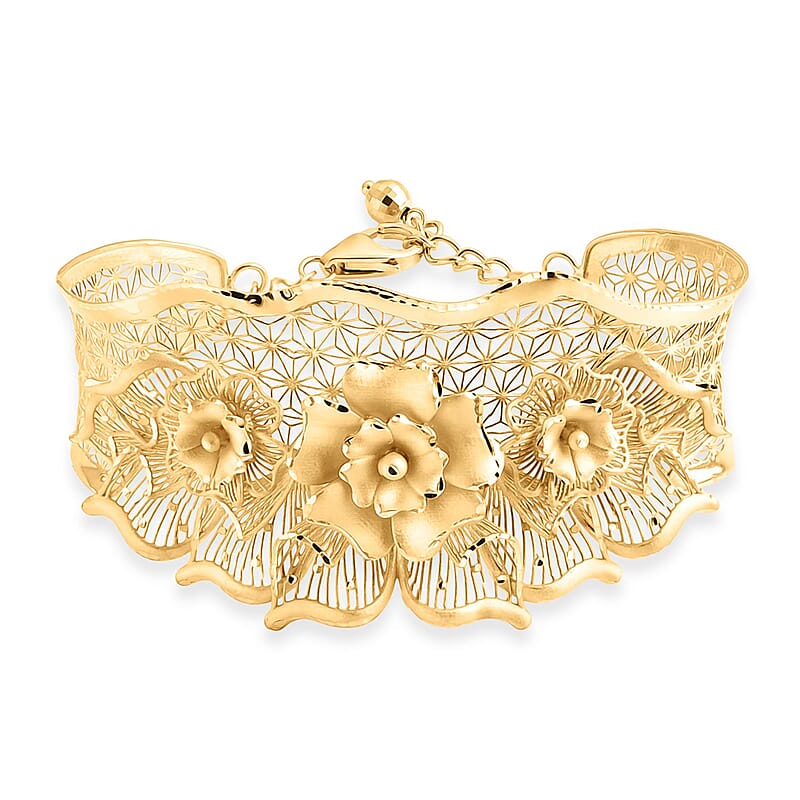Floral Bangle Bracelet in 10K Yellow Gold (7.25 In) 14.75 Grams