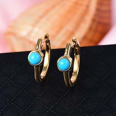 Rachel Galley D'Joy AAA Sleeping Beauty Turquoise 0.60 ctw Hoop Earrings in 18K Vermeil Yellow Gold Over Sterling Silver