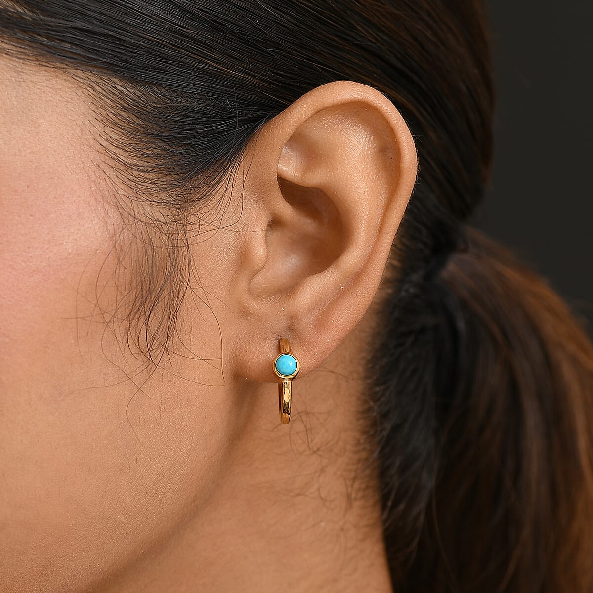 Rachel Galley Sleeping Beauty Turquoise  J Hoop Half Hoop Earring in 18K YG VermeilSterling Silver 0.80 ctw image number 2