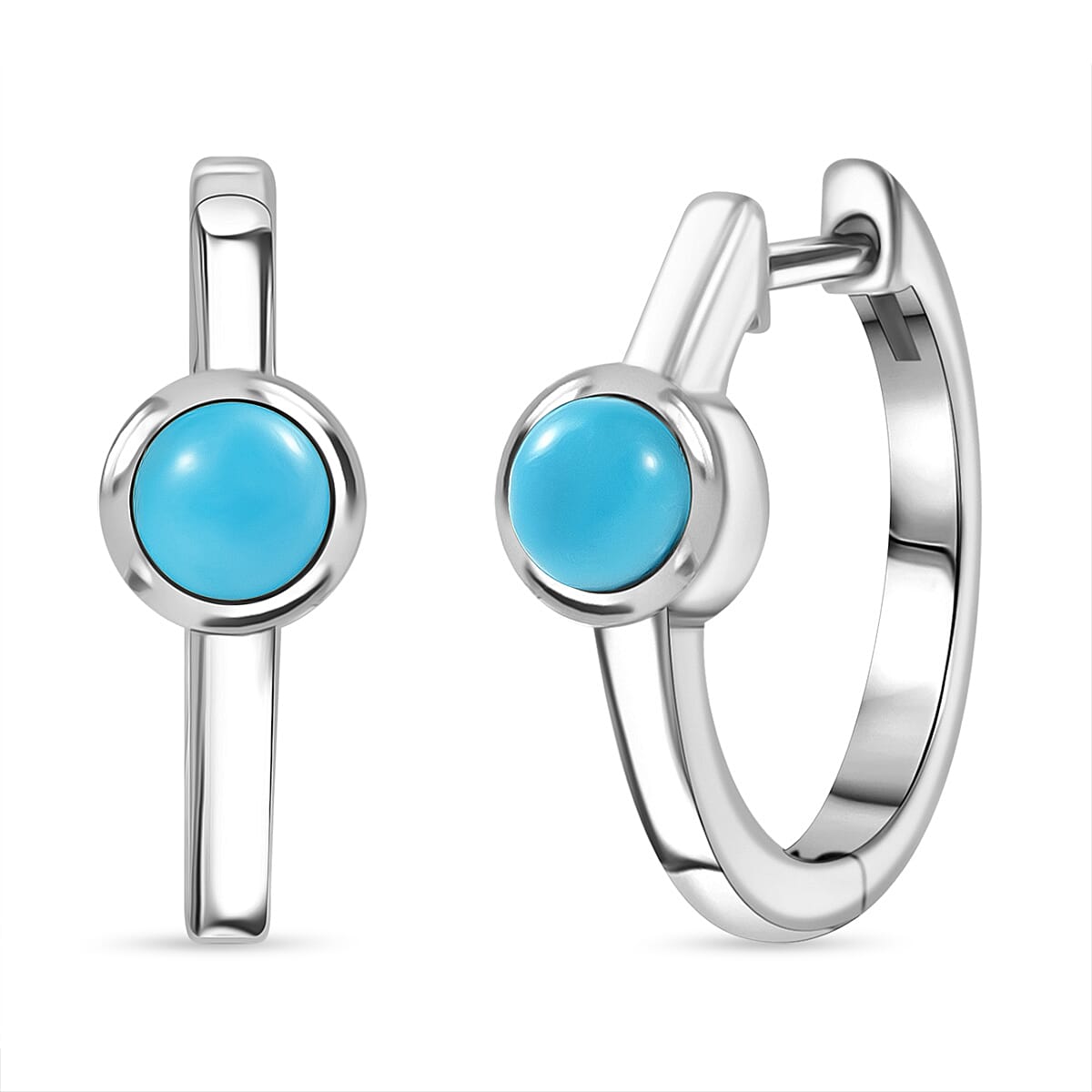 Rachel Galley D'Joy AAA Sleeping Beauty Turquoise Hoop Earrings in Rhodium Over Sterling Silver 0.60 ctw