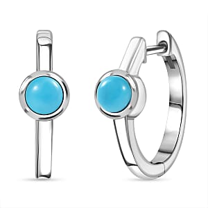 Rachel Galley Sleeping Beauty Turquoise  J Hoop Half Hoop Earring in Rhodium OverSterling Silver 0.80 ctw