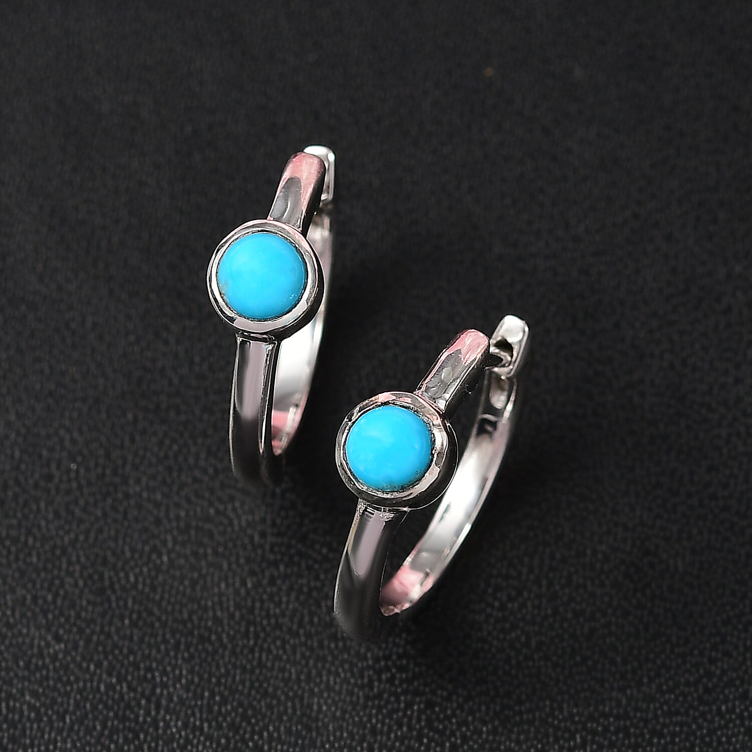 Rachel Galley D'Joy AAA Sleeping Beauty Turquoise 0.60 ctw Hoop Earrings in Rhodium Over Sterling Silver
