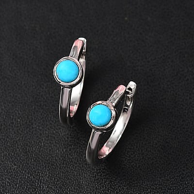 Rachel Galley D'Joy AAA Sleeping Beauty Turquoise 0.60 ctw Hoop Earrings in Rhodium Over Sterling Silver