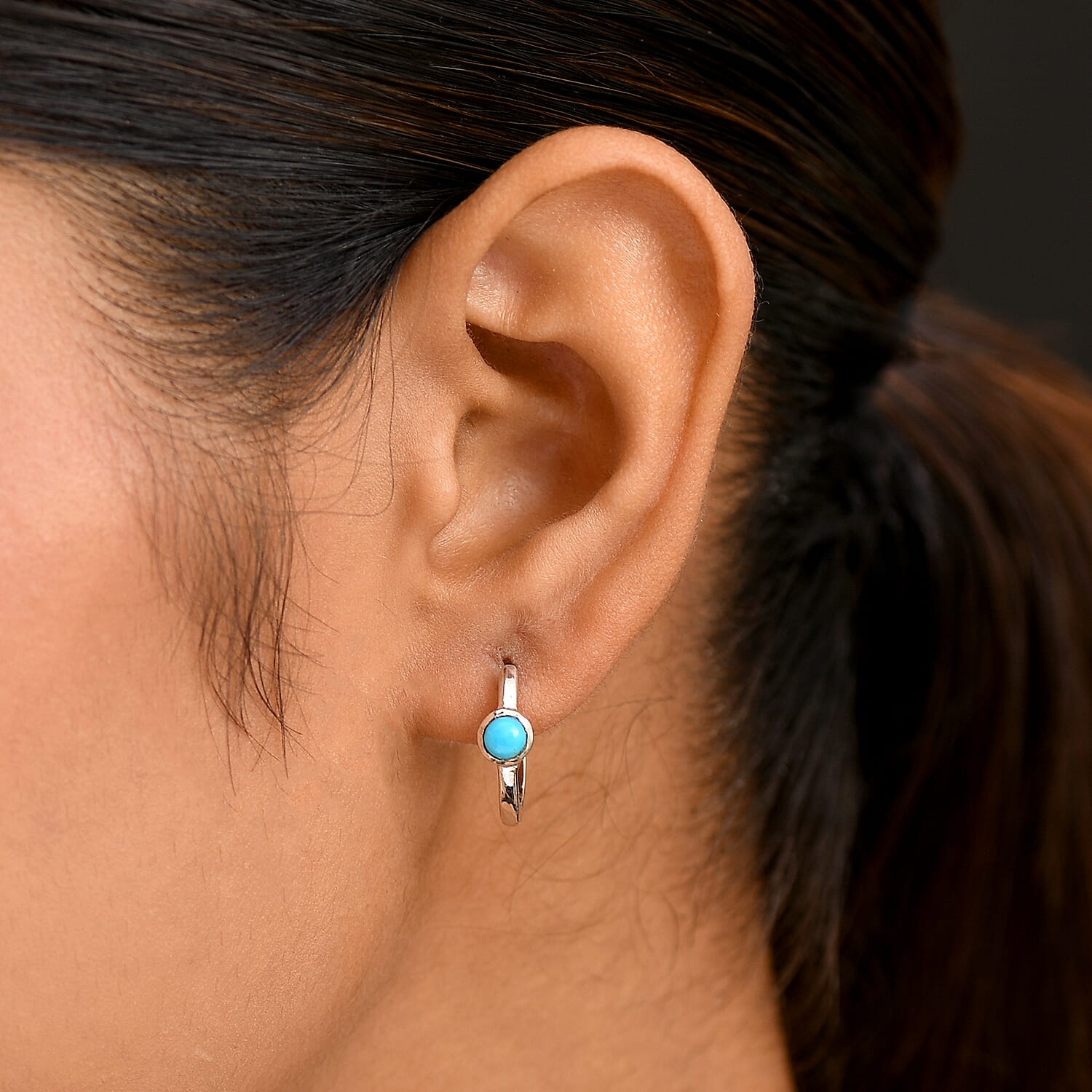 Rachel Galley D'Joy AAA Sleeping Beauty Turquoise 0.60 ctw Hoop Earrings in Rhodium Over Sterling Silver