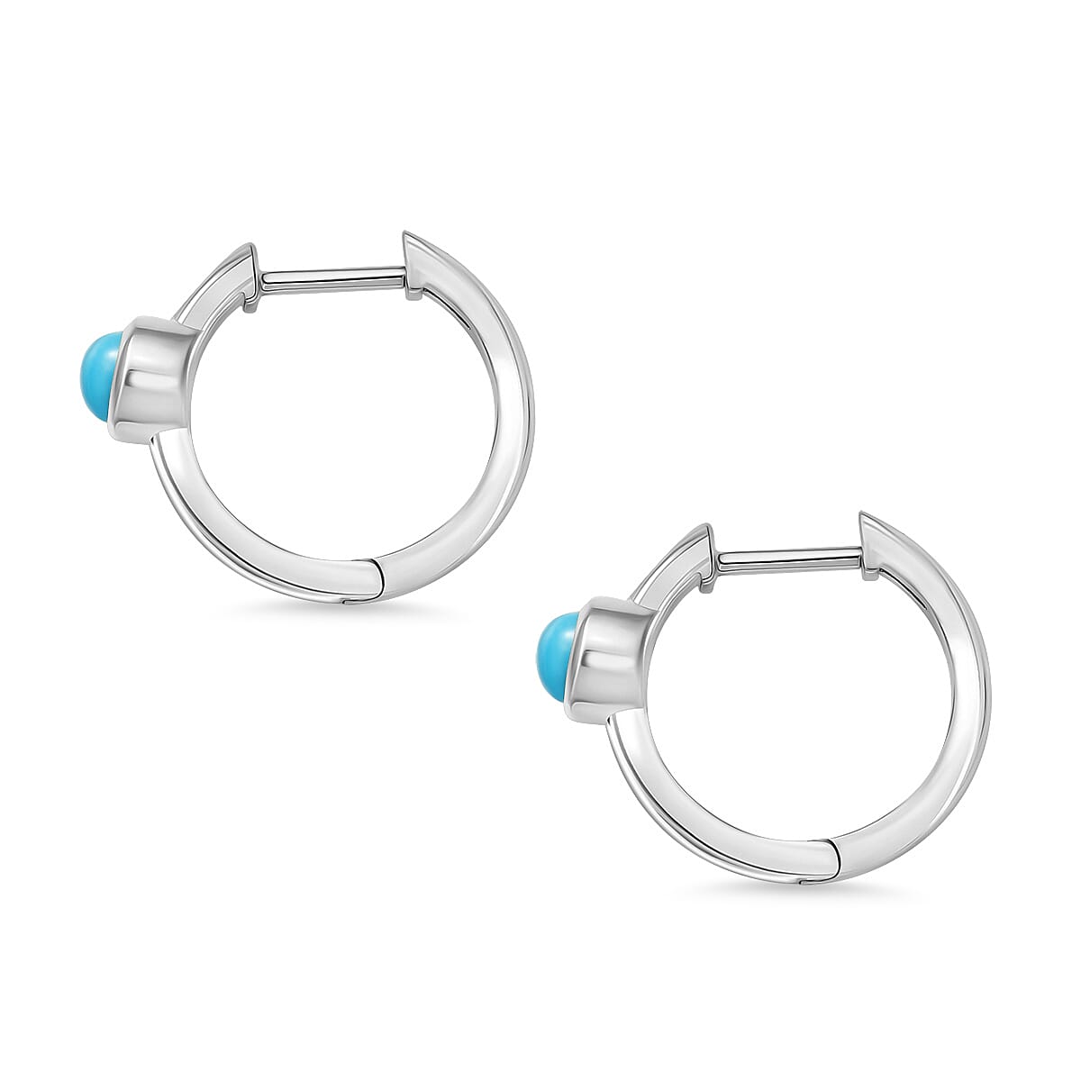 Rachel Galley D'Joy AAA Sleeping Beauty Turquoise 0.60 ctw Hoop Earrings in Rhodium Over Sterling Silver
