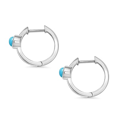 Rachel Galley D'Joy AAA Sleeping Beauty Turquoise 0.60 ctw Hoop Earrings in Rhodium Over Sterling Silver