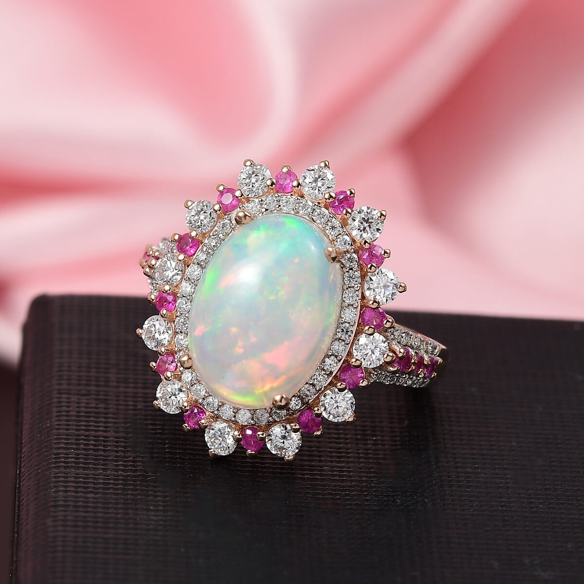 D'Joy Premium Ethiopian Welo Opal and Multi Gemstone 5.10 ctw Cherry Blossom Ring in 18K Vermeil Rose Gold Over Sterling Silver (Size 10.0) image number 1
