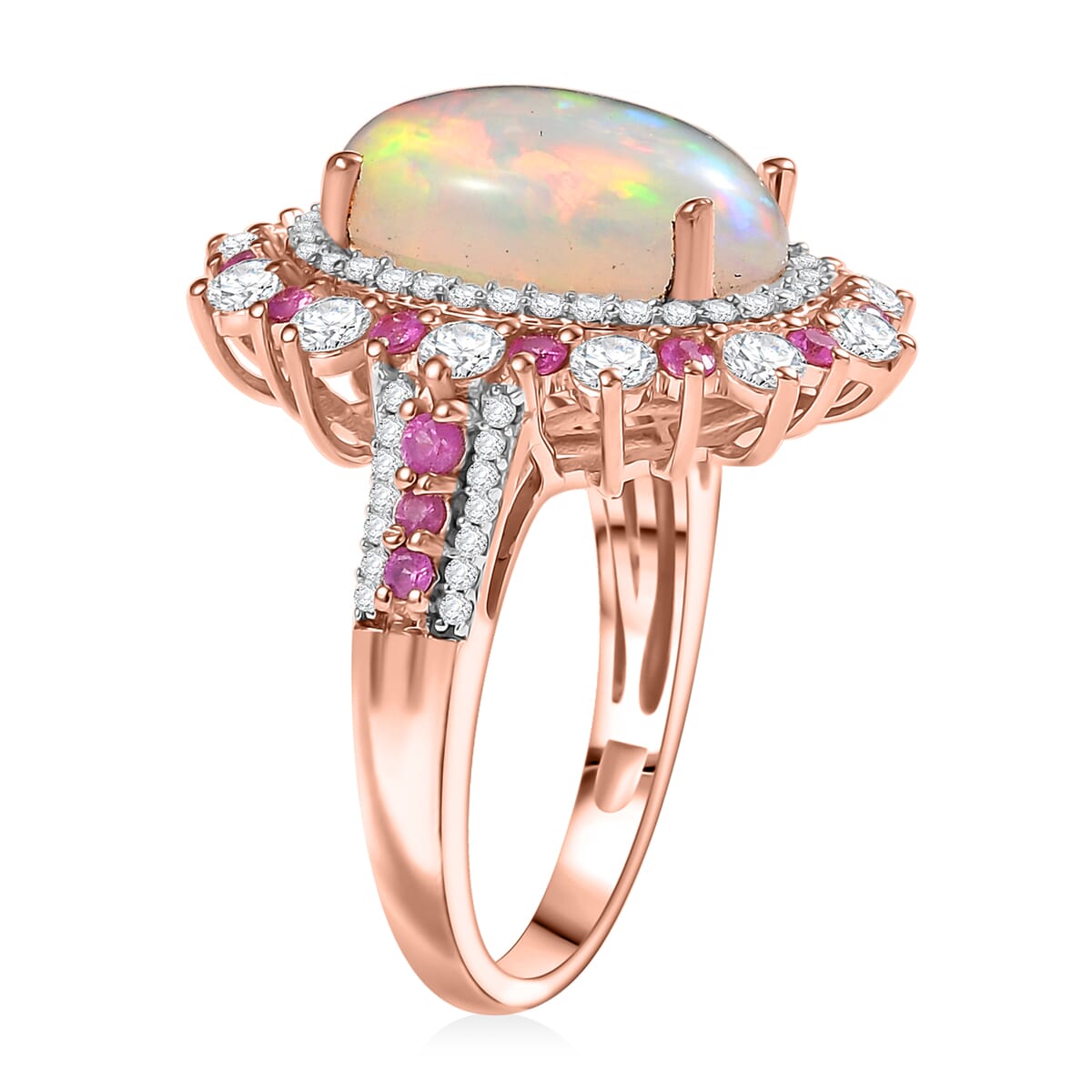 D'Joy Premium Ethiopian Welo Opal and Multi Gemstone 5.10 ctw Cherry Blossom Ring in 18K Vermeil Rose Gold Over Sterling Silver (Size 10.0) image number 3