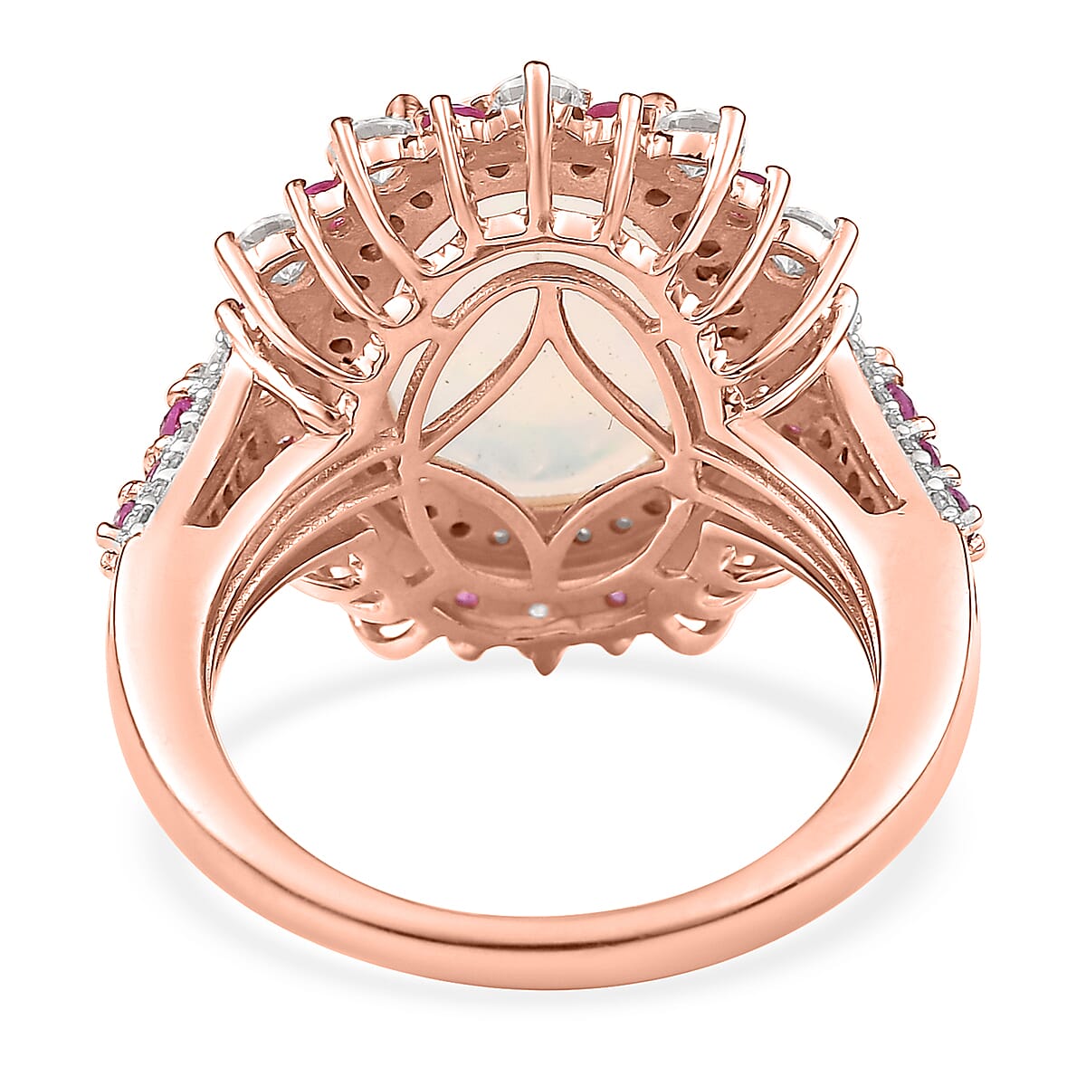 D'Joy Premium Ethiopian Welo Opal and Multi Gemstone 5.10 ctw Cherry Blossom Ring in 18K Vermeil Rose Gold Over Sterling Silver (Size 10.0)