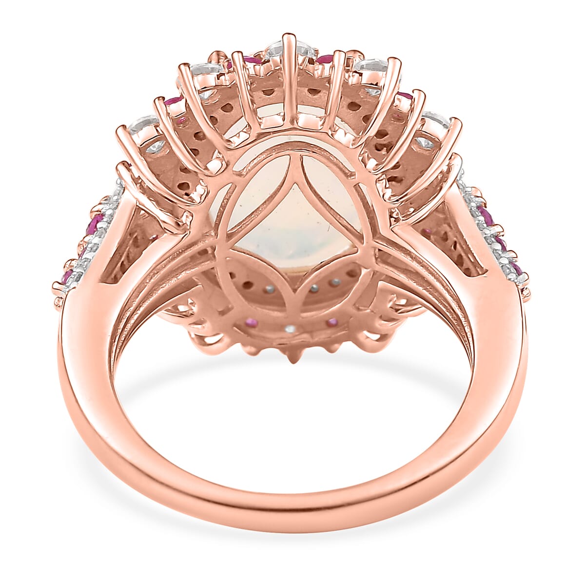 D'Joy Premium Ethiopian Welo Opal and Multi Gemstone 5.10 ctw Cherry Blossom Ring in 18K Vermeil Rose Gold Over Sterling Silver (Size 10.0) image number 4